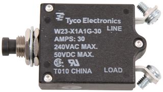 TE CONNECTIVITY - POTTER&BRUMFIELD W23-X1A1G-30 Thermal Circuit Breaker, W23 Series, 30 A, 1 Pole, 50 V, 240 V, Panel