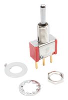 E-SWITCH 100SP3T1B1M2REH Toggle Switch, Miniature, 0.4VA, On-Off-On, SPDT, Non Illuminated, 100 Series, Panel, Through Hole