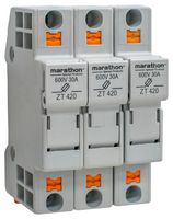 MARATHON SPECIAL PRODUCTS ZT3420 Fuse Holder, DIN Rail, 3 Fuses, 30 A, 600V, 10mm x 38mm, Push-In