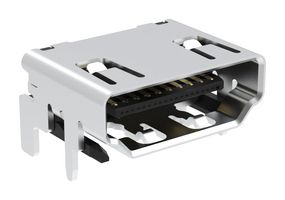 AMPHENOL COMMUNICATIONS SOLUTIONS G45AA1902100GJ2HR HDMI Connector, 19 Contacts, Receptacle, PCB Mount, Surface Mount Right Angle