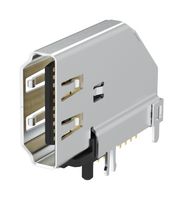 AMPHENOL COMMUNICATIONS SOLUTIONS G45AA1907008HR HDMI Connector, Upright Dip Type, 19 Contacts, Receptacle, PCB Mount, Through Hole Right Angle