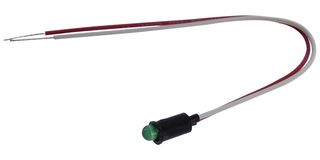 VCC / VISUAL COMMUNICATIONS COMPANY 5100H5 LED Panel Mount Indicator, Green, 2.2 VDC, 6.35 mm, 20 mA, 30 mcd, Not Rated