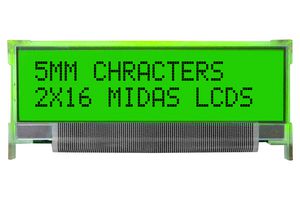 MIDAS DISPLAYS MC21605L6W-SPTLY LCD Alfanumérico, 16 x 2, Negro sobre Amarillo / Verde, 5 V, Paralelo, Inglés, Japonés