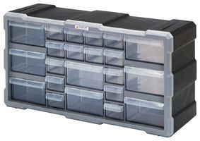 QUANTUM STORAGE PDC-22BK Plastic Drawer Cabinet, 22 Drawers, PDC Series, 6.25" L x 19.5" W x 10" H