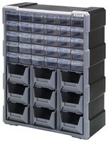QUANTUM STORAGE PDC-930BK Plastic Drawer Cabinet, 30 Drawers+9 Bins, PDC Series, 6.25" L x 15" W x 18.75" H