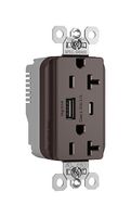 LEGRAND PASS & SEYMOUR PTTR20ACUSB USB Charger Receptacle, Commercial Grade, PlugTail Series, 20 A, 125 V, 2 Ports