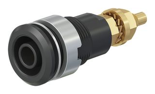 STAUBLI 23.3020-21 Banana Test Connector, Jack, Panel Mount, 32 A, 1 kV, Gold Plated Contacts, Black