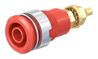 STAUBLI 23.3020-22 Banana Test Connector, Jack, Panel Mount, 32 A, 1 kV, Gold Plated Contacts, Red