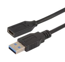 L-COM CAU31CFA-1M Cable USB, Tipo A Macho a Tipo C Hembra, 1 m, 3.3 ft, USB 3.0, Negro