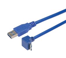 L-COM CA3A-90DMICB-2M USB Cable, Type A Plug to 90° Micro Type B Plug, 2 m, 6.6 ft, USB 3.0, Blue