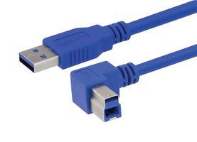 L-COM CA3A-90RB-5M USB Cable, Type A Plug to 90° Type B Plug, 5 m, 16.4 ft, USB 3.0, Blue