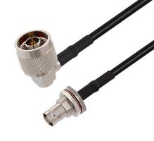 L-COM LCCA30702-FT1.5 RF / Coaxial Cable Assembly, 1.5 ft, 457.2 mm, RG58, N Type Right Angle Plug, BNC Bulkhead Jack