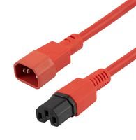 L-COM PPA00005RD-03F Mains Power Cord, IEC 320 C14 to IEC 320 C15, 914.4 mm, 15 A, 250 V, Red, PPA00005RD Series