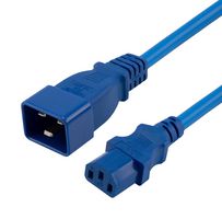 L-COM PPA00007BL-08F Mains Power Cord, PC/PDU, IEC 320 C13 to IEC 320 C20, 2.4 m, 15 A, 250 V, Blue, PPA00007BL Series