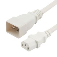L-COM PPA00007WH-08F Mains Power Cord, IEC 320 C13 to IEC 320 C20, 2.4 m, 15 A, 250 V, White, PPA00007WH Series