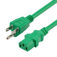 L-COM PPA00011GN-03F Mains Power Cord, Universal CPU, NEMA 5-15P to IEC 60320 C13, 914.4 mm, 15 A, 250 V, Green
