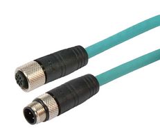 L-COM TRG502-T4T-1M Sensor Cable, D Coded, M12 Plug, M12 Receptacle, 4 Positions, 1 m, 3.3 ft, TRG502-T4S Series