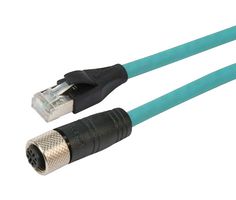 L-COM TRG506-T4T-2M Cable de Sensor, Codificado D, M12 Hembra, RJ45 Macho, 4 Contactos, 2 m, 6.6 ft, TRG506-T4T Series