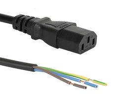 SCHURTER 6000.0214 Mains Power Cord, IEC 60320 C13 to Free End, 6.6ft, 10A, 250VAC, Black