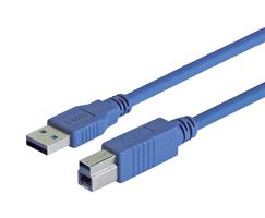 L-COM CAU3AB-3M USB Cable, Type A Plug to Type B Plug, 3 m, 9.8 ft, USB 3.0, Blue
