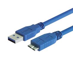 L-COM CAU3AMICB-3M USB Cable, Type A Plug to Micro Type B Plug, 3 m, 9.8 ft, USB 3.0, Blue