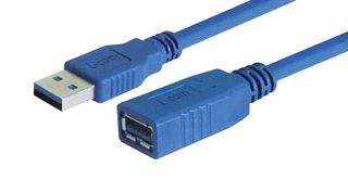 L-COM CAU3AX-1M Cable USB, Tipo A Macho a Tipo A Hembra, 1 m, 3.3 ft, USB 3.0, Azul