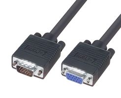 L-COM CGSVGAMF-20 Computer Cable, HD-15 Plug, HD-15 Receptacle, 20 ft, 6.1 m, Black, CGSVGAMF Series