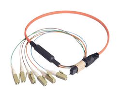 L-COM MTPM06-LC-01 Fiber Optic Cable, Multimode, 6 Fibers, 62.5µm / 125µm, MPO Plug to 6x LC, 3.3 ft