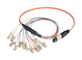 L-COM MTPM12-LC-10 Fiber Optic Cable, Multimode, 12 Fibers, 62.5µm / 125µm, MPO Plug to 12x LC, 32.8 ft