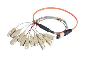 L-COM MTPM12-SC-10 Fiber Optic Cable, Multimode, 12 Fibers, 62.5µm / 125µm, MPO Plug to 12x SC, 32.8 ft