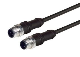 L-COM M12M124D-0.5 Sensor Cable, D Coded, M12 Plug, M12 Plug, 4 Positions, 500 mm, 19.7 ", M12M124D Series
