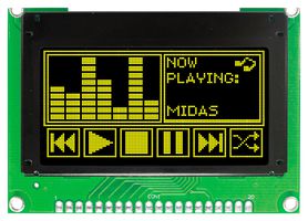 MIDAS DISPLAYS MCOB128064T1V-YP OLED de Gráficos, 128 x 64 Pixels, Amarillo sobre Negro, 3 V, Paralelo, 75mm x 52.7mm, -40 °C