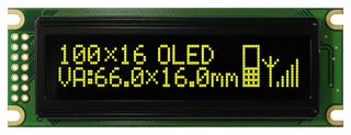 VISHAY O100H016DLPP5N0000 Graphic OLED, 100 x 16 Pixels, Yellow on Black, 5V, Parallel, SPI, 85mm x 30mm, -40 °C