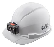 KLEIN TOOLS 60107RL Safety Helmet, Non-Vented, Cap Style with Rechargeable Headlamp, PC/ABS, White