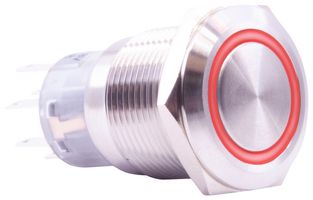 E-SWITCH PV4F2G0SS-314 Vandal Resistant Switch, 12V LED, PV4 Series, 0.75 ", DPDT, On-On, Round Flat, Natural