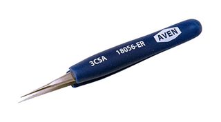 AVEN 18056-ER Tweezers, Precision, ESD Safe, Style 3C, Straight/Pointed, Stainless Steel Body, 4.25"