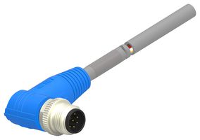TE CONNECTIVITY T4161220008-005 Sensor Cable, Shielded, 90° M12 Plug, Free End, 8 Positions, 5 m, 16.4 ft, T416 Series
