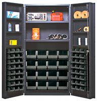 QUANTUM STORAGE QSC-32-2S-6DSBK Bin Cabinet, All-Welded, 32 Bins, 24" L x 36" W x 72" H, Black