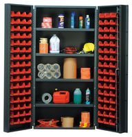 QUANTUM STORAGE QSC-36-32-4ISRD Bin Cabinet, All-Welded, 32 Bins, 24" L x 36" W x 72" H, Red
