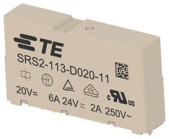 TE CONNECTIVITY SRS2-113-D020-11 Safety Relay, DC Monostable, 20 VDC, SPST-NO, SPST-NC, SRS2 Series, Through Hole, 6 A, PC Pin