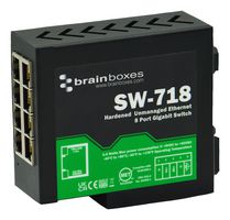 BRAINBOXES SW-718 Switch, Hardened, 8 Ports, Industrial, Gigabit Ethernet, DIN Rail, RJ45 x 8, 10Mbps, 100Mbps, 1Gbps