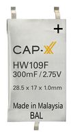 CAP-XX HW109F Supercapacitor, 0.3 F, 2.75 V, Soldar, ± 20%