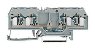 WAGO 281-665/281-410 DIN Rail Mount Terminal Block, Gray, 4 Positions, 28 AWG, 12 AWG, 4 mm², Clamp