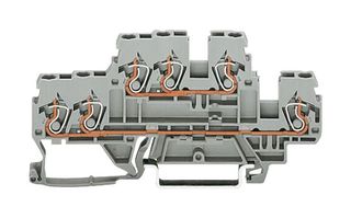 WAGO 870-532 DIN Rail Mount Terminal Block, 6 Positions, 28 AWG, 12 AWG, 2.5 mm², Push In, 24 A