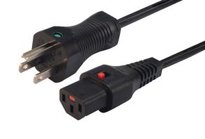 L-COM LC-PWRN15HLK-10 Mains Power Cord, Hospital Grade, NEMA 5-15P to IEC 60320 C13, 3.05 m, 10 A, 250 V, Black