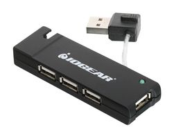 IOGEAR GUH274 Hub, USB 2.0, 480 Mbps, 4 Port, Bus Powered, Optional Adaptor