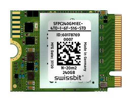 SWISSBIT SFPC480GM2EC4WD-I-6F-A16-STD SSD, Internal, M.2 2230, PCIe Gen 3 x 4, NVMe, 480 GB, 3D TLC NAND, AES 256-bit