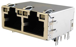 STEWART CONNECTOR SS-74810-002 Modular Connector, RJ45 Jack, 1 x 2 (Ganged), 8P8C, Cat6, Through Hole Mount