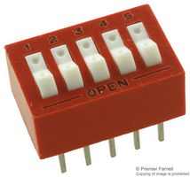 GRAYHILL 76SB05T Interruptor DIP / SIP, Balancín Elevado, 5 Circuitos, Balancín, Through Hole, SPST, 30 V, 150 mA