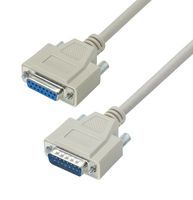 L-COM CRMN15MF-1 Computer Cable, D Sub 15 Position Plug, D Sub 15 Position Receptacle, 1 ft, 304.8 mm, Light Gray